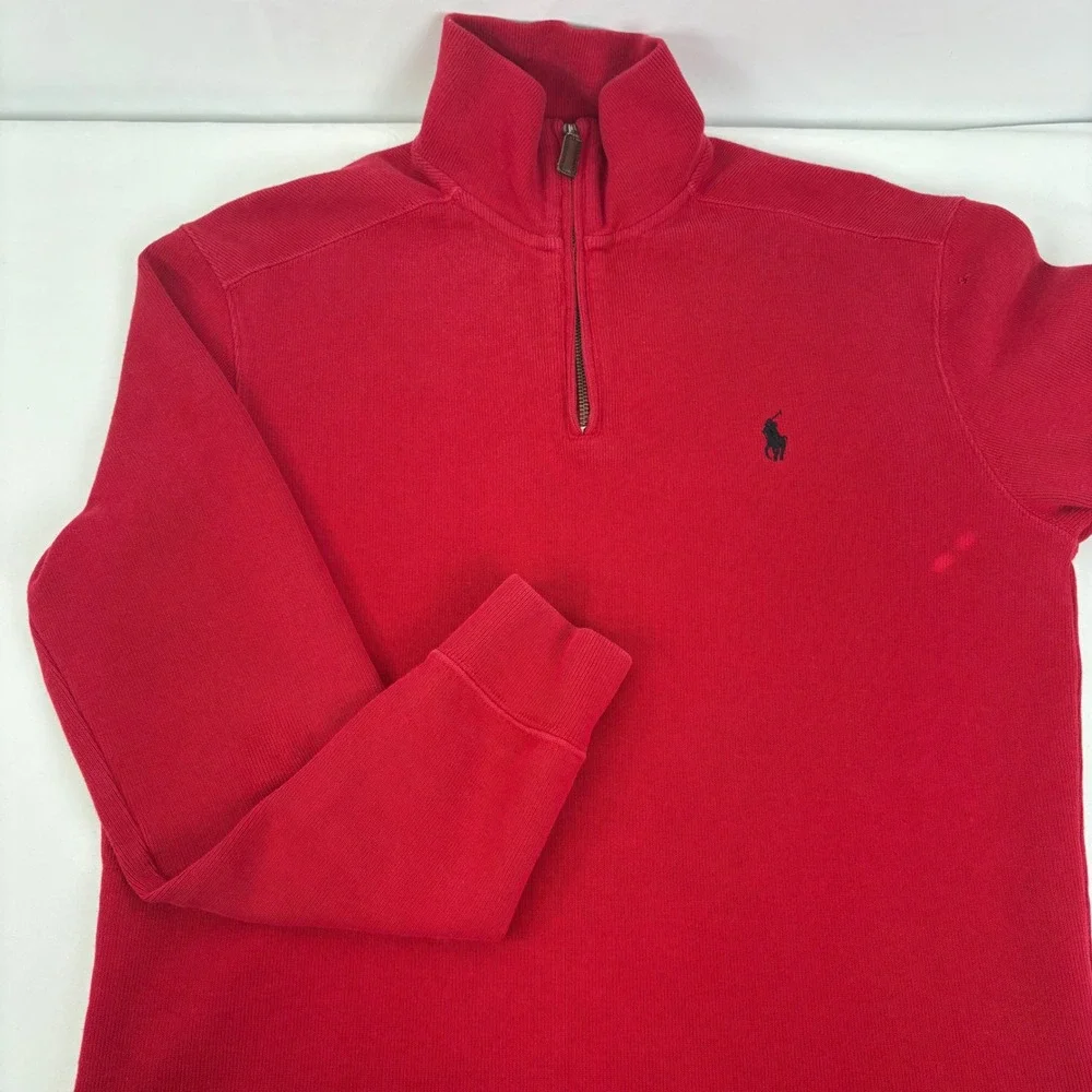 Polo Ralph Lauren Mens Red 1/4 Zip Cotton Pullover Sweater Mock Neck Flawed S